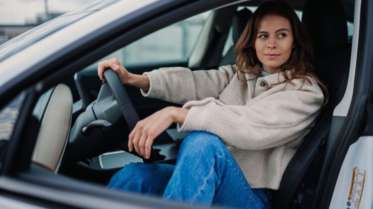 tesla safety. woman in car.